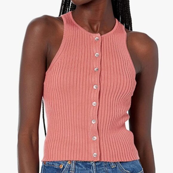 Calvin Klein Jeans ribbed knit button down tank top in mauve - Picture 1 of 10